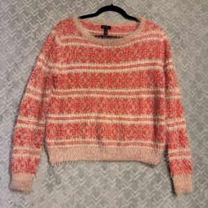 Jessica Simpson Fuzzy Sweater Size Small Red Pink Striped Knit Soft Pullover